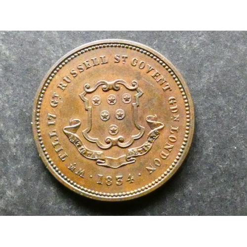 139 - TOKEN. England, 19th Century tradesman's token, London, Halfpenny, 1834, obverse; WM TILL 17 GT RUSS... 