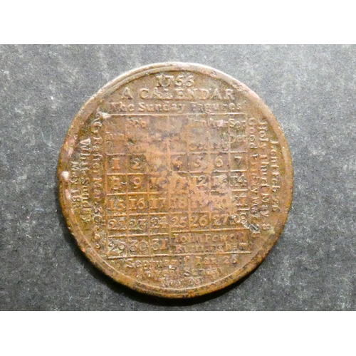 157 - MEDALLION. Calendar Medal, England, 1755, by John Powell, 41mm, brass, NF, see Ackerman nos. 23 & 24... 