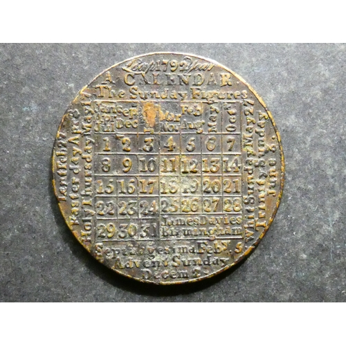 161 - MEDALLION.  Calendar Medal, England, 1792, by James Davies, 37mm, brass, see Ackerman nos.47 & 48, N... 