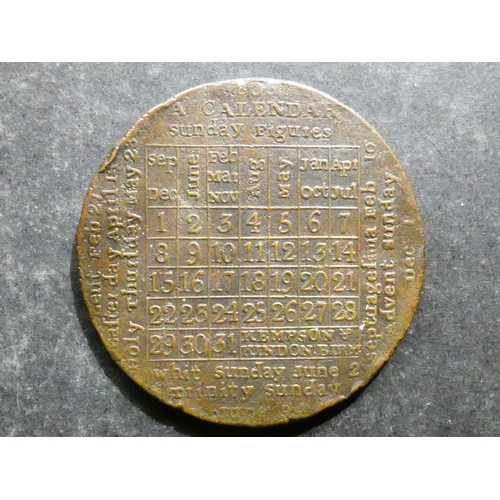 165 - MEDALLION. Calendar Medal, England, 1805, by Peter Kempson & James Kindon, 39mm, brass, Fine, eks, s... 