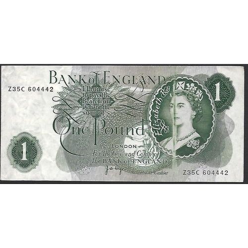 4 - BANKNOTE.  United Kingdom, Bank of England, 1 Pound, sign. J.B PAGE, B320 (BE78d), serial number Z35... 