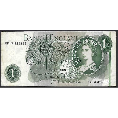 6 - BANKNOTE.  United Kingdom, Bank of England, 1 Pound, sign. J.B. PAGE, B323 (BE82j), replacement issu... 