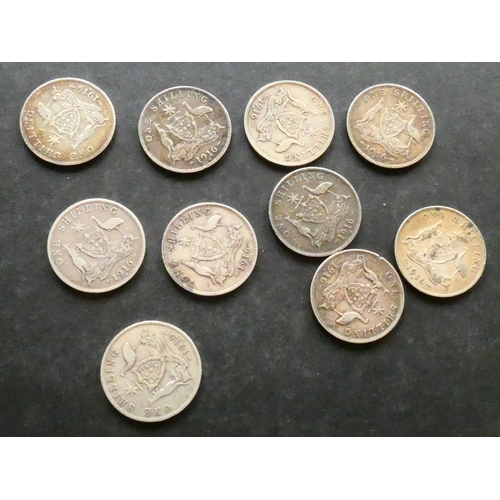 68 - COINS. Australia,  George V (1910-1936), 10x silver shilling, 1916M, Melbourne mint, KM26, NF to VF ... 