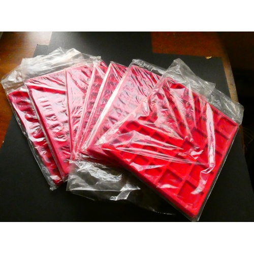 203 - ACCESSORIES.  7x red plush lined coin trays, new, mixed size inserts, 24mm to 44mm, New and un-used.... 