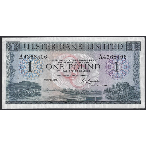 24 - BANKNOTE.  United Kingdom, Northern Ireland, 1 Pound, Ulster Bank, 1st March 1976, sign. R.W. HAMILT... 