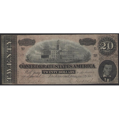 28 - BANKNOTE.  Confederate States of America, Richmond, 20 Dollars, 17.2.1864, series 3, letter D, sign.... 