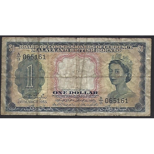 39 - BANKNOTE.  Malaya & British Borneo, 1 Dollar, 21st March 1953, P-1a, VG