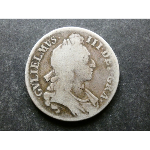 57 - COIN.  England, William III (1694-1702). Silver Crown (5 Shillings), 1696, first draped bust, first ... 