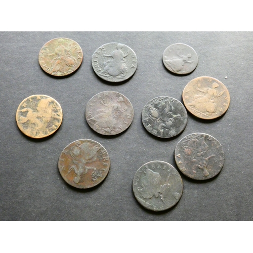 71 - COINS.  United Kingdom, small collection of 18th Century contemporary forgeries of regal Halfpennies... 