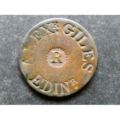 154 - TOKEN. 18th Century Tradesman's token, Scotland, Lothian, Edinburgh, ALEXR GILES, large R at centre,... 