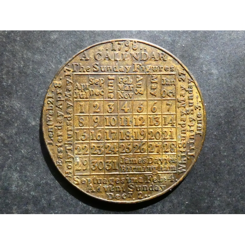 176 - MEDALLION. Calendar Medal, England, 1798, by James Davies, 38mm, brass, VF, see Ackerman no.57. Jame... 