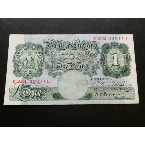 7 - BANKNOTE.  United Kingdom, Bank of England, 1 Pound ND(1948-1949), series A Britannia, sign. K.O. PE... 