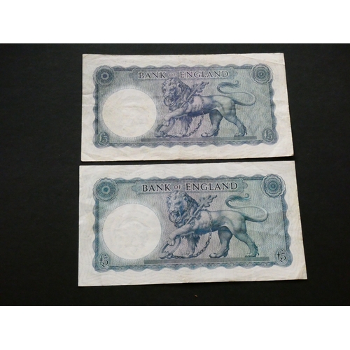 11 - BANKNOTES.  United Kingdom, Bank of England, 5 Pounds, ND(1957-1961), series B Helmeted Britannia, s... 