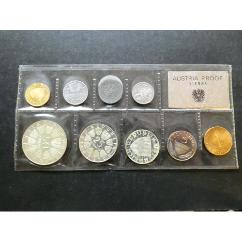 107 - COINS.  Austria, Proof set, 1971, 2 Groschen to silver 10, 25, and 50 Schilling (9 coins), sealed fl... 