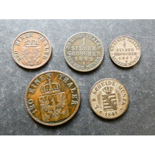 119 - COINS.  German States, including Prussia; 1 Pfenning, 1870A, together with 3 Pfenninge, 1855A, plus ... 