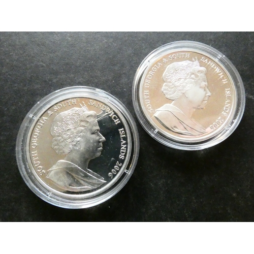 142 - COINS.  South Georgia & South Sandwich Islands, 2x silver 2 Pounds, 2006, 80th birthday of Queen Eli... 