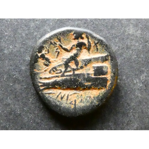 93 - COIN.  Phoenicia, AE20, 6.58g, of Arados, modern-day Arwad in Syria, 2nd Century BCE, obverse; veile... 