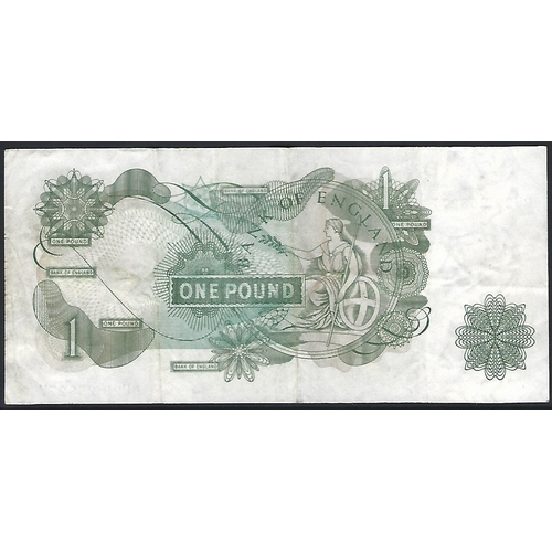 12 - BANKNOTE.  United Kingdom, Bank of England, 1 Pound, ND(1970-1977), series C Portrait, sign. J.B. PA... 