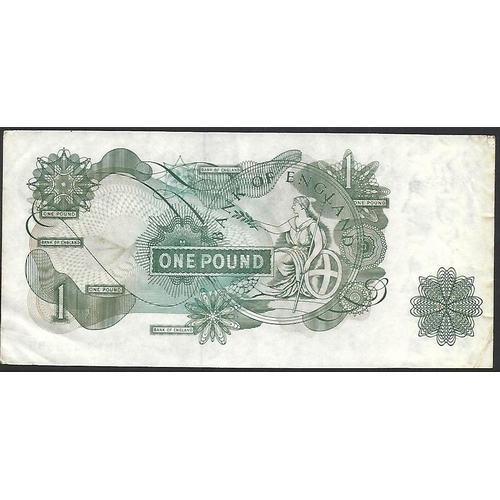 13 - BANKNOTE.  United Kingdom, Bank of England, 1 Pound, ND(1970-1977), series C Portrait, sign. J.B. PA... 