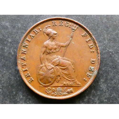 102 - COIN.  United Kingdom, Victoria (1837-1901), copper Halfpenny, 1858/7, second 8 over 7, S-3949, NEF