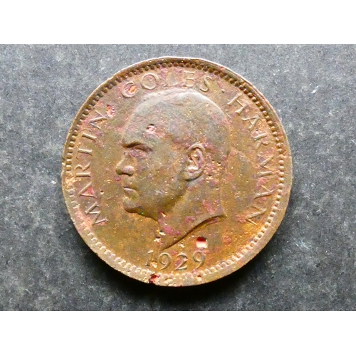 121 - COIN.  United Kingdom, Lundy, 1 Puffin, 1929, S-7850, VF, surface corrosion, cleaned.