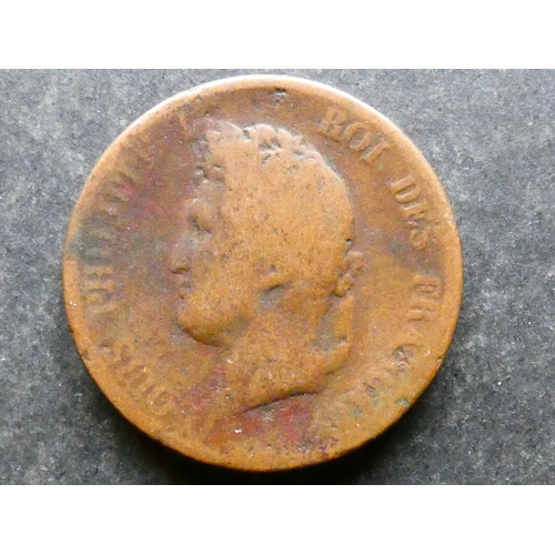 161 - COIN.  French Colonies, Louis Philippe I (1830-1848), bronze 10 Centimes, 1841 A, Paris mint, KM13, ... 