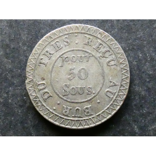 184 - COIN. Mauritius, British colony, French coinage, silver 50 Sous, ND(1822), KM2, Fine, small ek.