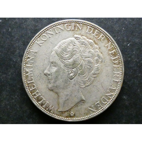 186 - COIN.  Netherlands, Wilhelmina (1890-1948), silver 2½ Gulden, 1938, deep hair lines, obverse letteri... 