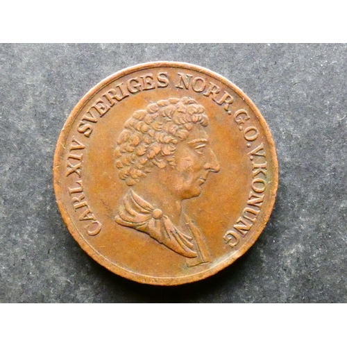 216 - COIN.  Sweden, Carl XIV Johan (1818-1844), copper ⅔ Skilling, 1838, KM, VF+