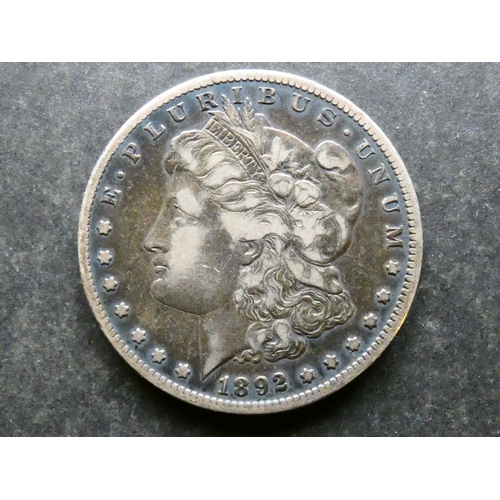 231 - COIN.  United States of America, silver Dollar, 1892 S, San Francisco mint, KM110, Fine, dark tone.