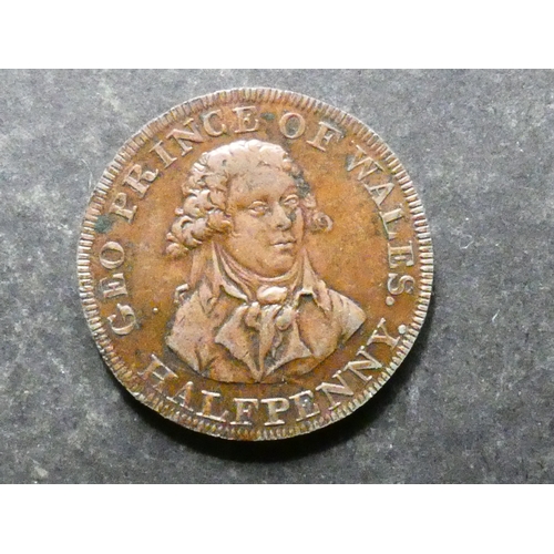 243 - TOKEN.  Great Britain, 18th Century tradesman's token, Middlesex, Halfpenny, obverse; Prince of Wale... 