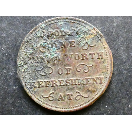 254 - TOKEN.  Great Britain, Northumberland, refreshment token, obverse; GOOD FOR / ONE / PENNYWORTH / OF ... 