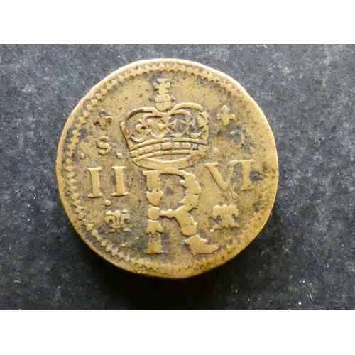 272 - WEIGHT.  England, Charles I (1625-1649) brass coin weight for Halfcrown, 23mm, 14.79g (228.2gr), obv... 