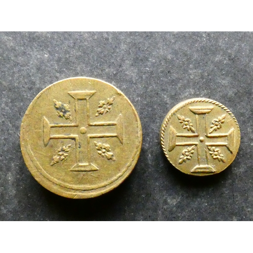 274 - WEIGHTS.  England, pair of 18th Century brass coin weights for Portuguese coins, including obverse; ... 