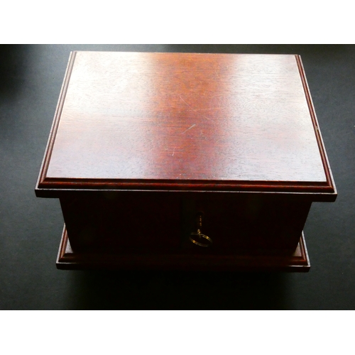 292 - ACCESSORY.  Small wooden coin cabinet, approximately 250mm x 200mm x 127mm, containing eight drawers... 