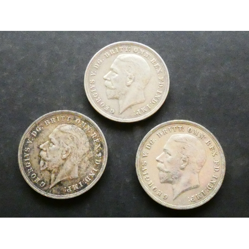 87 - COINS.  United Kingdom, George V (1910-1936), 3x silver Crowns, 1935 Silver Jubilee issue, S-4048, F... 