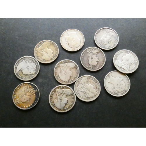 90 - COINS.  United Kingdom, 11x silver Halfcrown, including 1817 bull head, 1880, 1887 Jubilee issue, 18... 