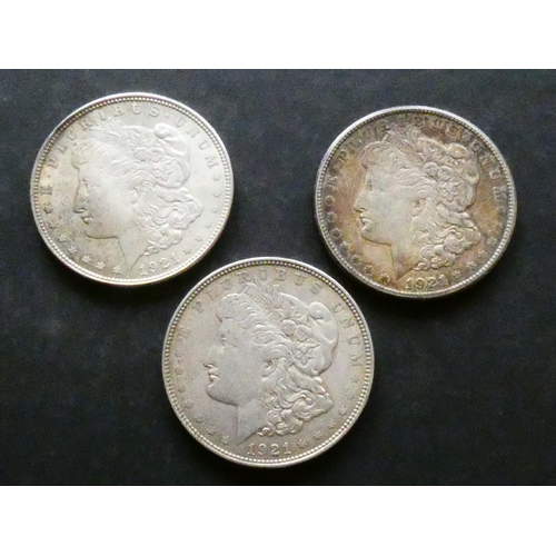 232 - COINS.  United States of America, 3x silver 1 Dollar, Morgan type, KM110, including 1921, Philadelph... 