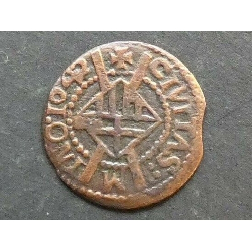 210 - COIN. Spain, Principality of Catalonia, copper Seiseno, 1642, Manresa mint, Obverse; PRINCIPAT o CAT... 