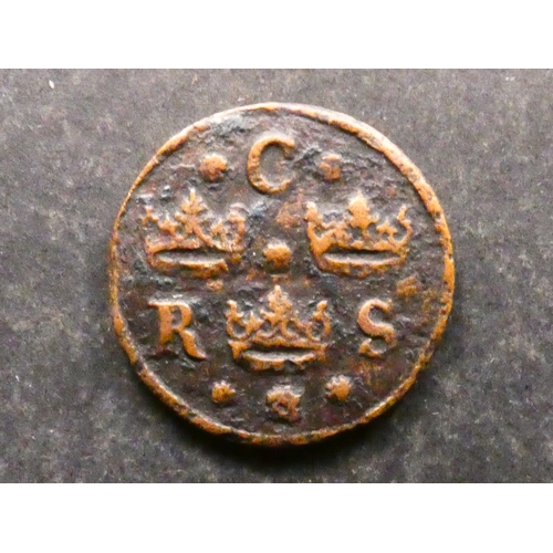 213 - COIN.  Sweden, Christina (1632-1654), copper 1/4 Öre, 1634, 29mm, 10.30g, obverse; C-R-S (