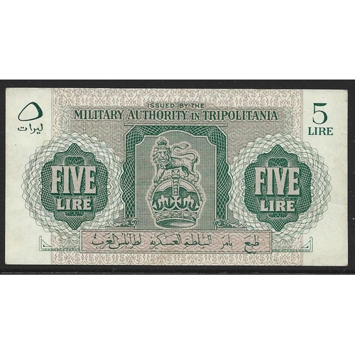 76 - BANKNOTE. Libya, British Military Authority in Tripolitania, 5 Lire, ND(1943), P-3a, EF