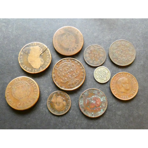 220 - COINS. Portugal, Kingdom, bronze 10 Reis (1882, 1883), together with bronze 20 Reis (1850, 1884, 189... 