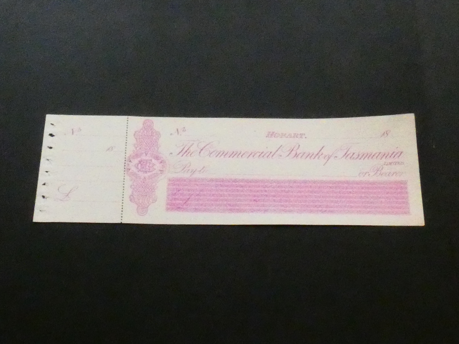 EPHEMERA. Australia, unissued cheque, with counterfoil attached, THE ...
