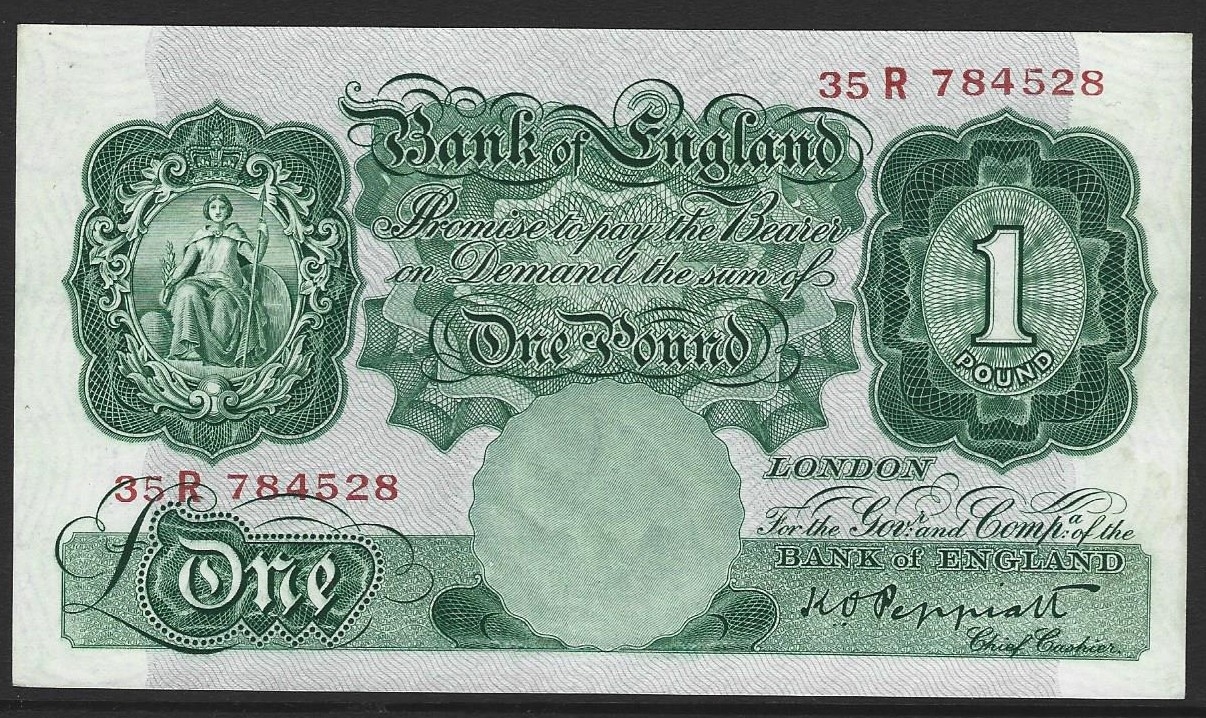 BANKNOTE. Bank of England, 1 Pound, sign. K.O. PEPPIATT, Duggleby-238 ...