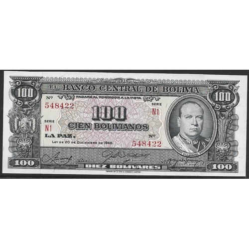 BANKNOTE. Bolivia, 100 Bolivianos, L.20th November 1945, second issue ...