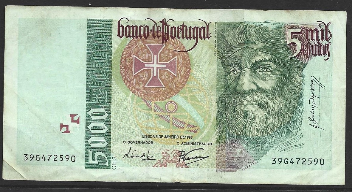 BANKNOTE. Portugal, 5000 Escudos, 5th January 1995, sign. António José ...