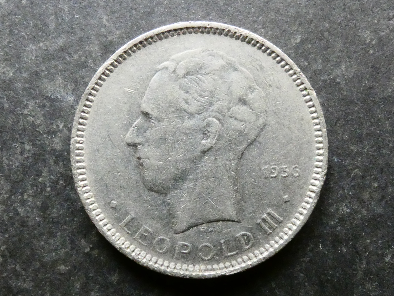 COIN. Belgium, Leopold III (1934-1950), nickel 5 Francs, 1930, French ...