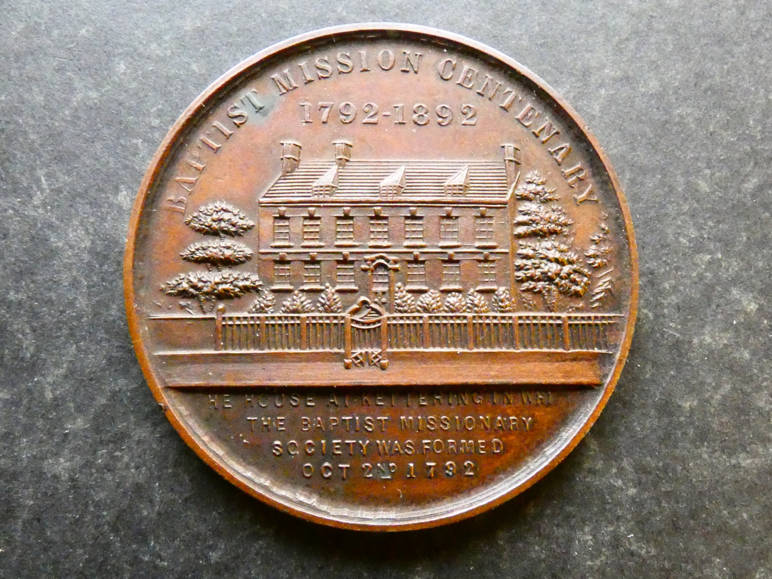 MEDALLION. 1892, Centenary of the founding of the Baptist Missionary ...