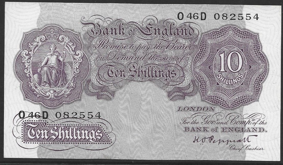 BANKNOTE. Bank of England, 10 Shillings, sign. K.O. PEPPIATT, Duggleby ...