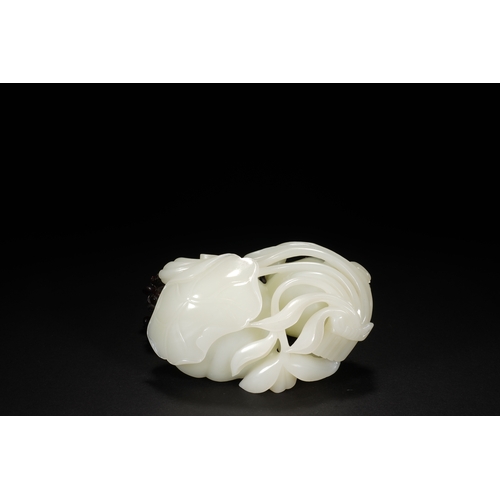 109 - A white jade 'lotus' brush washer, Qing Dynasty 13cm long, 7cm high (with stand), 5.5cm high (withou... 